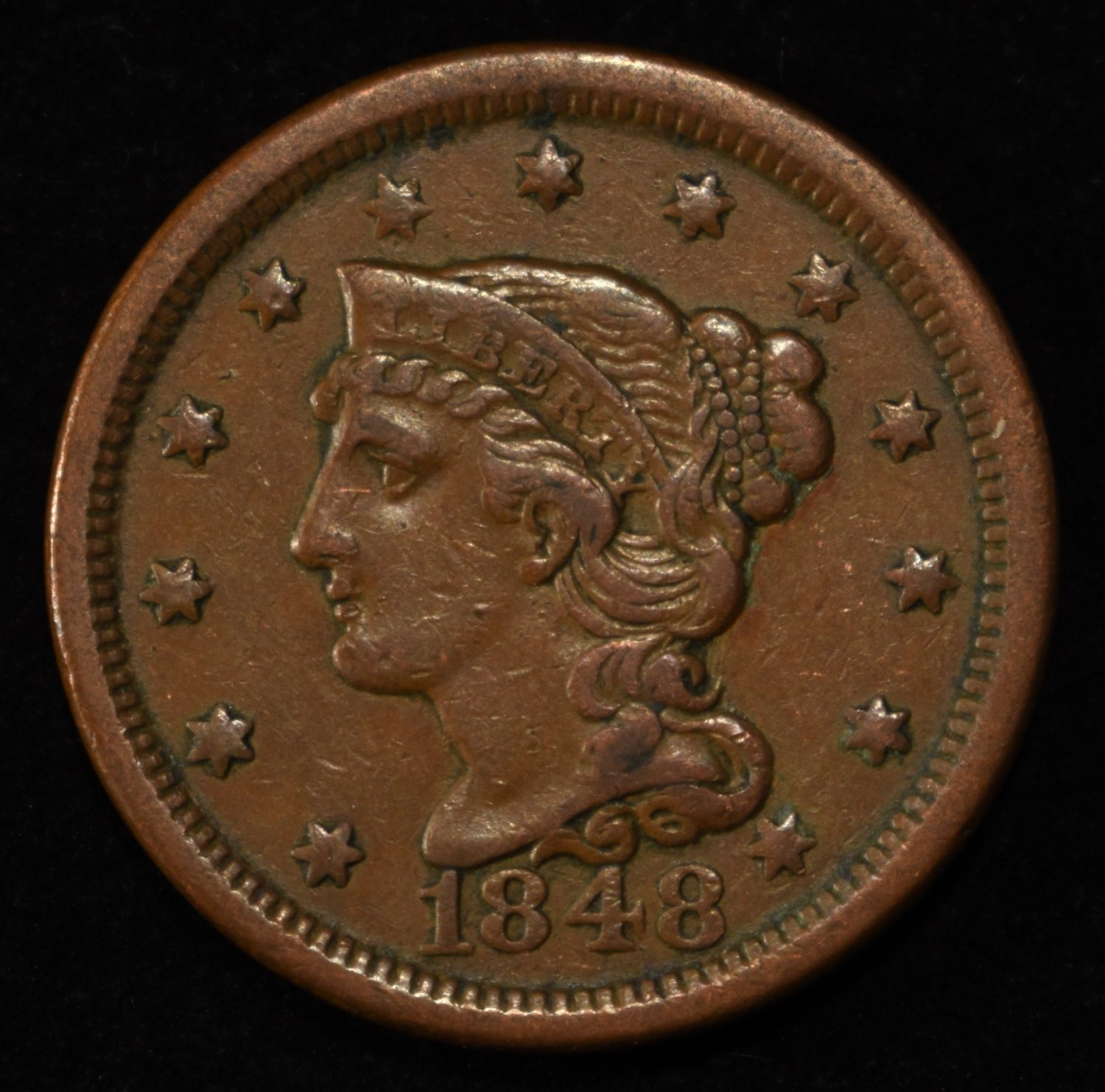 1848 LARGE CENT XF