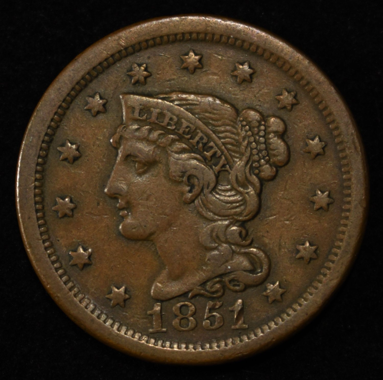 1851 LARGE CENT XF