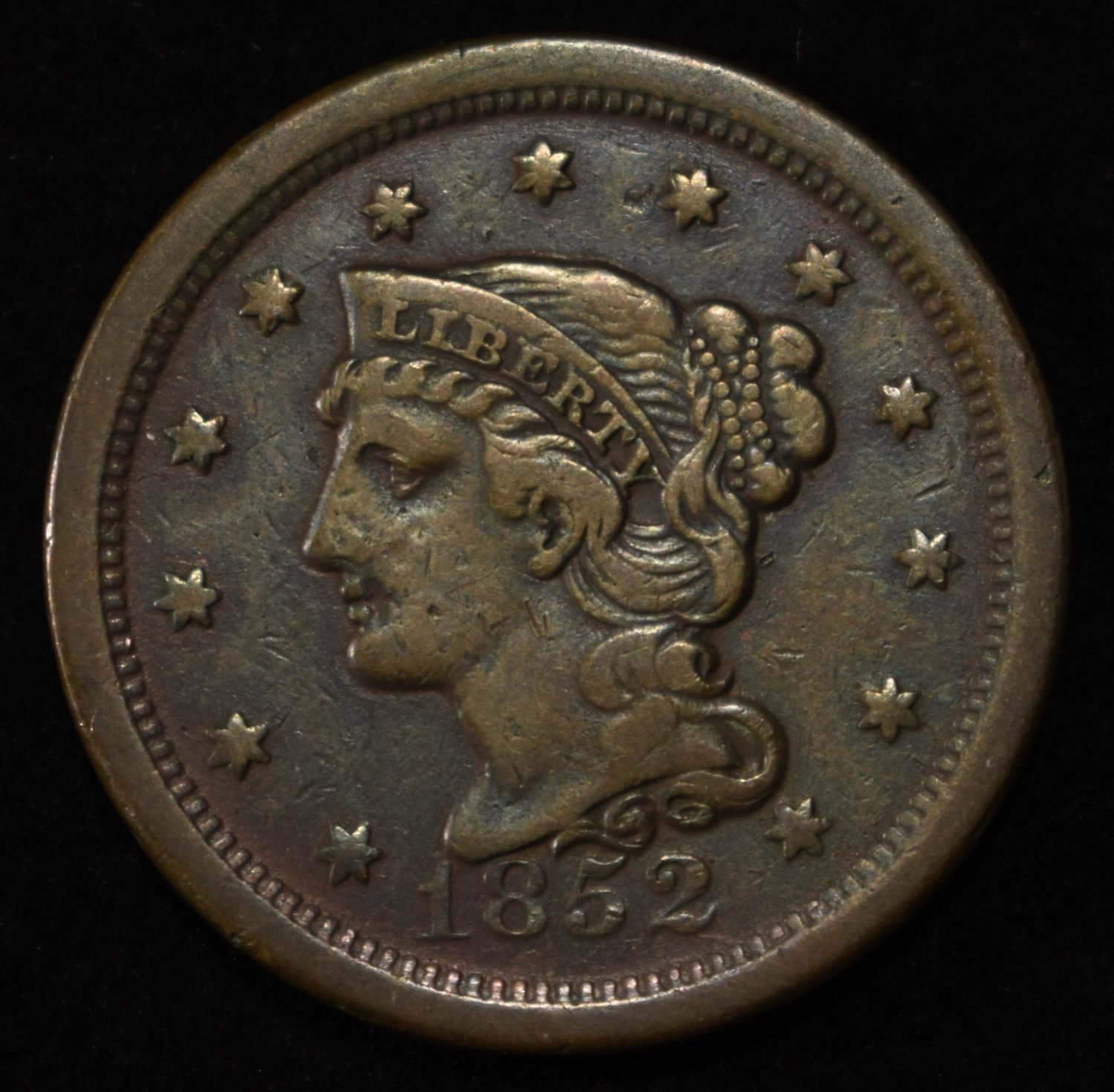 1852 LARGE CENT XF
