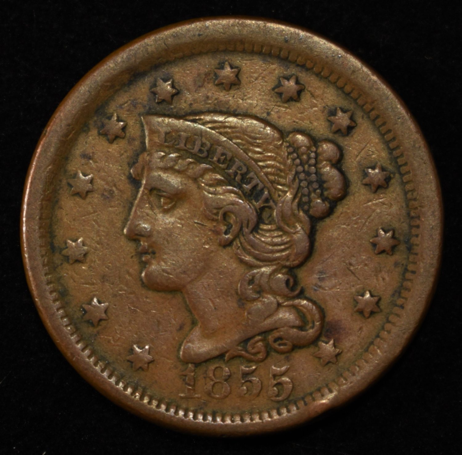 1855 LARGE CENT XF