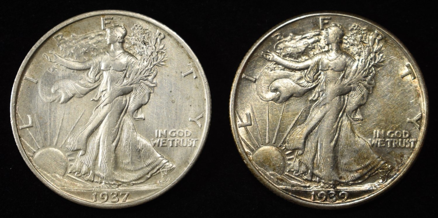 1937-S & 1939-D WALKING LIBERTY HALF DOLLARS CH AU