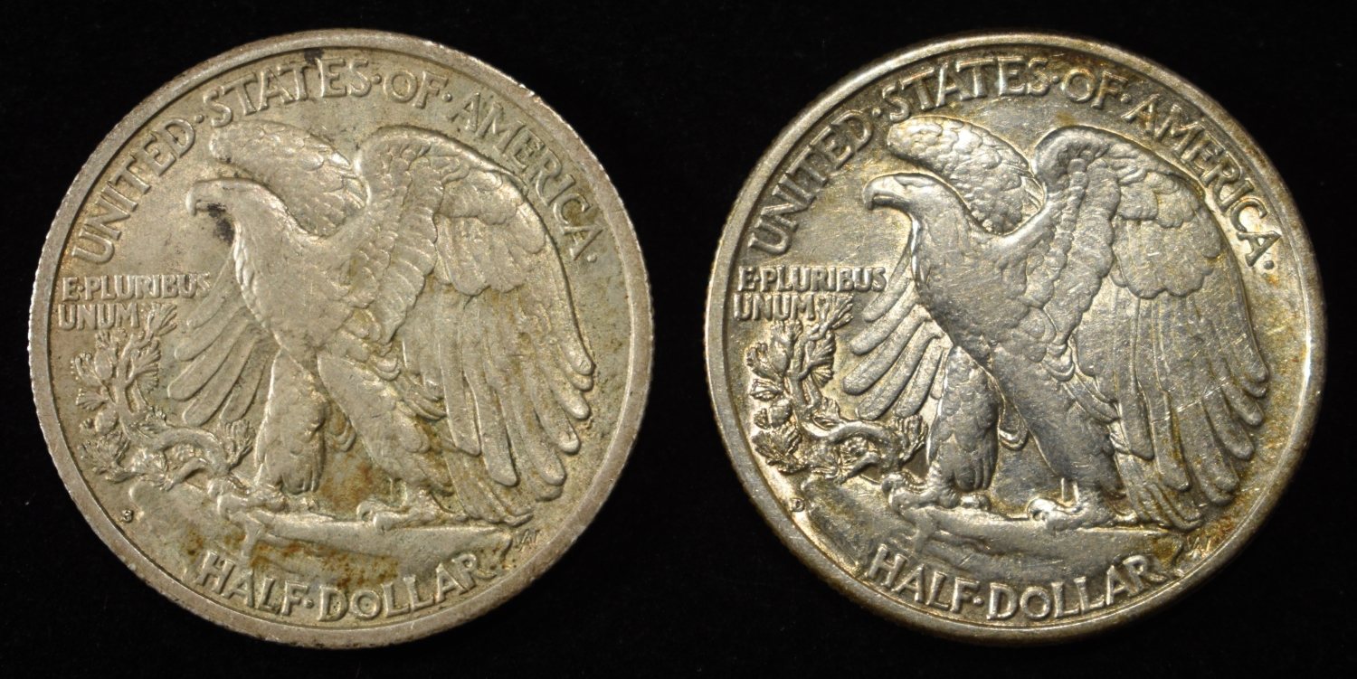 1937-S & 1939-D WALKING LIBERTY HALF DOLLARS CH AU