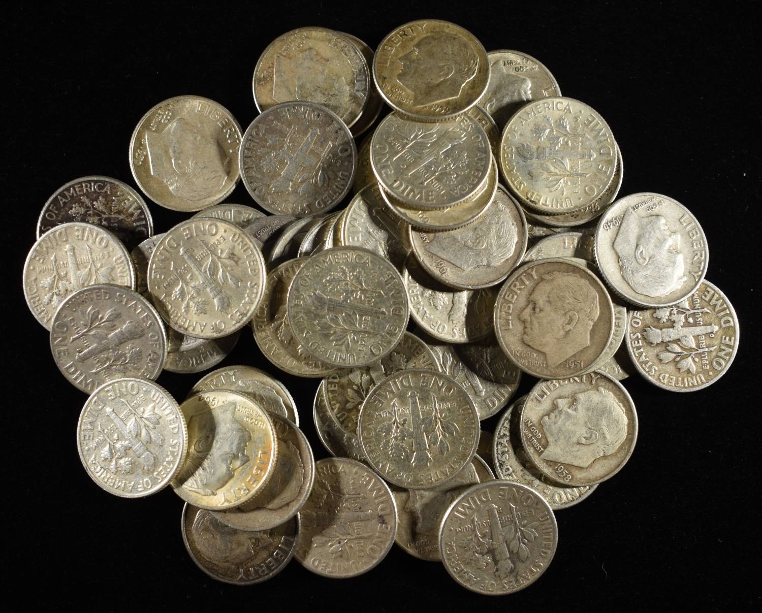 (50) ROOSEVELT DIMES 90% SILVER