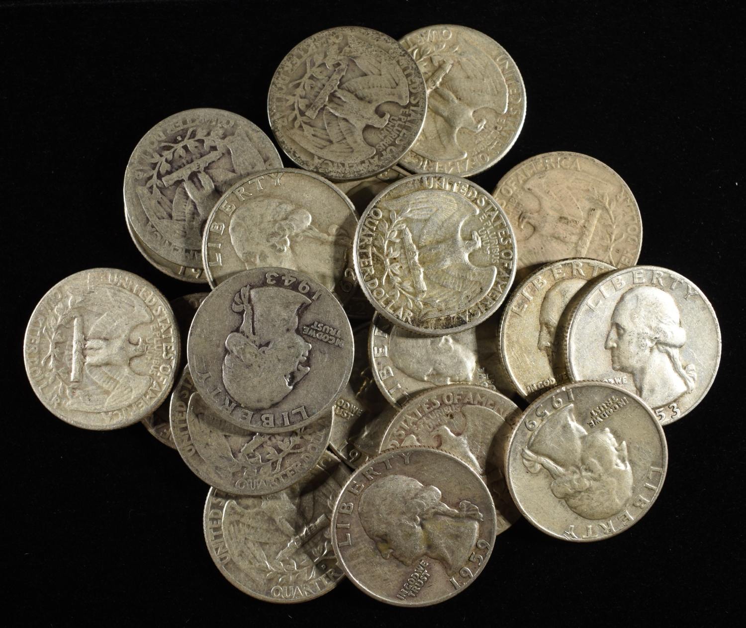 (20) 90% SILVER WASHINGTON QUARTERS