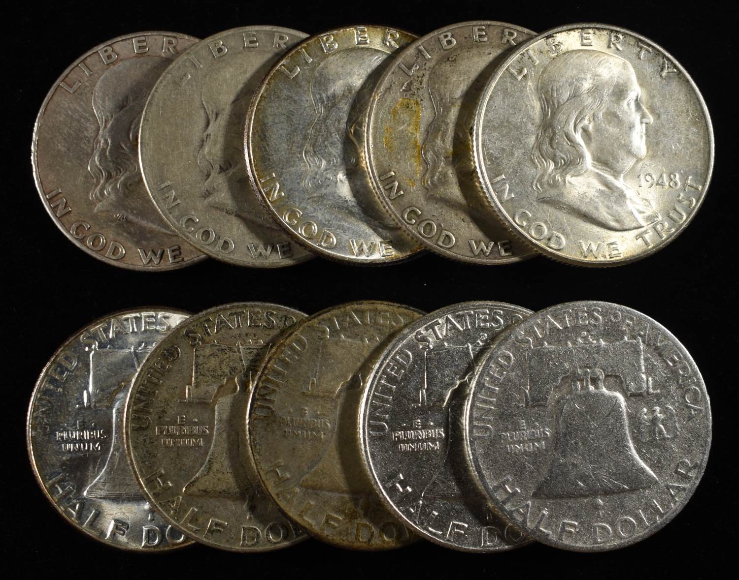 (10) FRANKLIN HALF DOLLARS