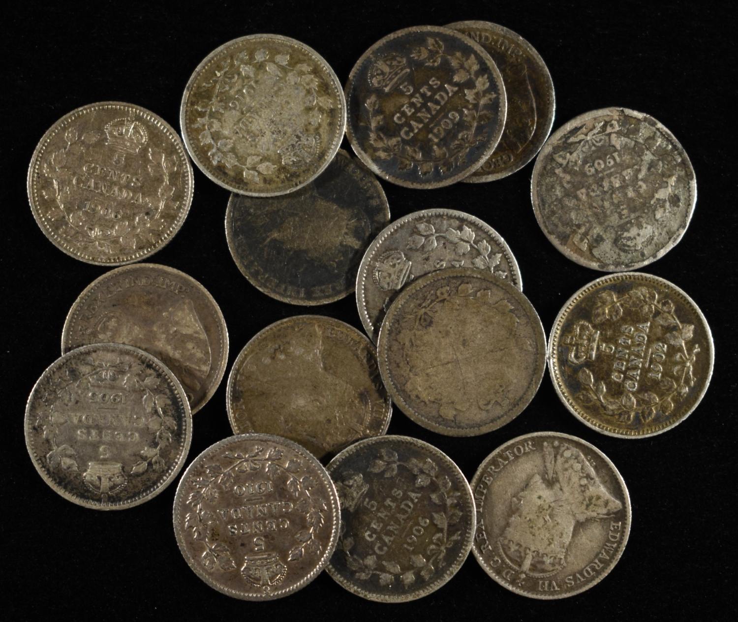 (15) 92.5% SILVER CANADIAN 5 CENTS