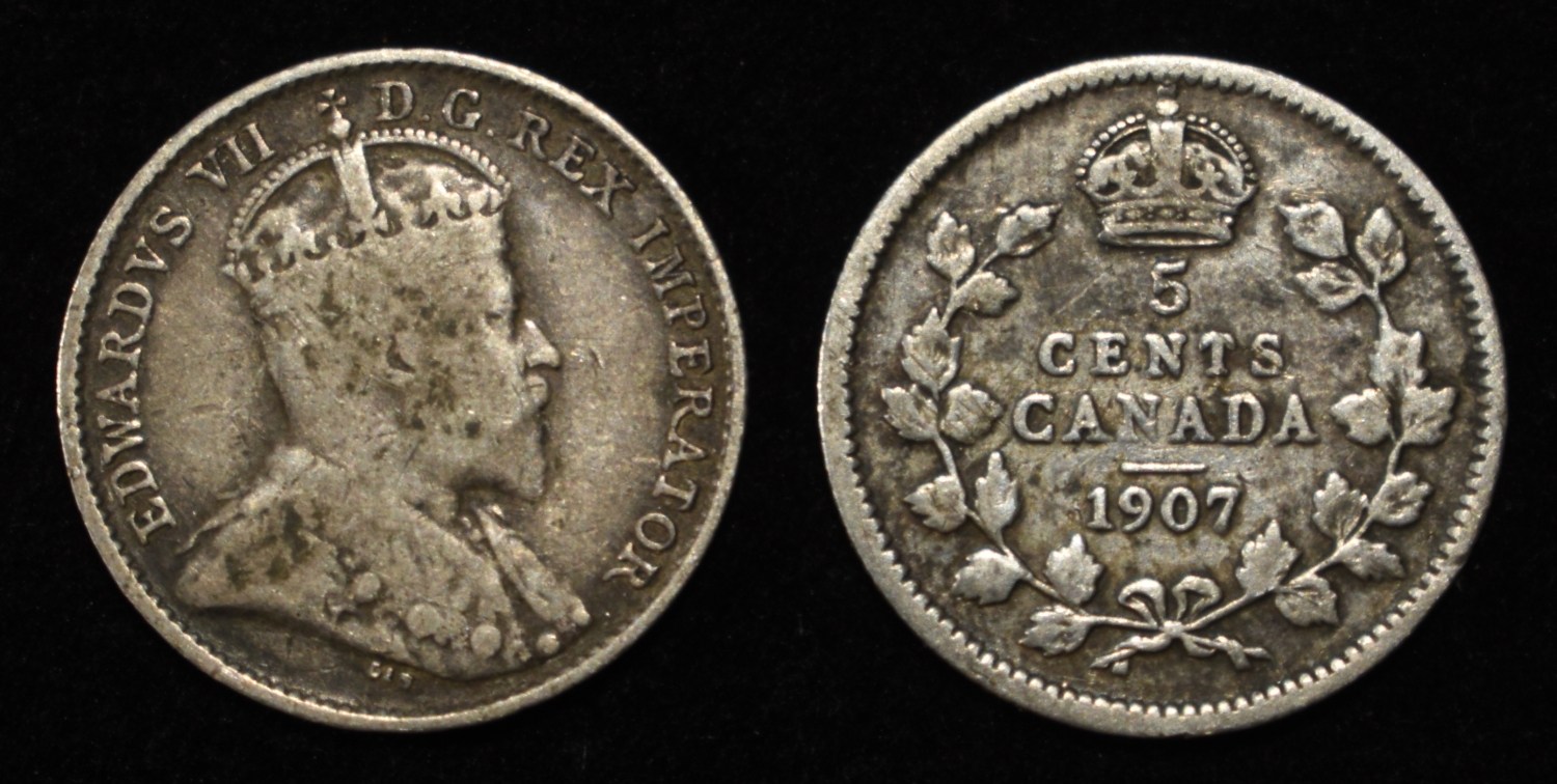 (15) 92.5% SILVER CANADIAN 5 CENTS