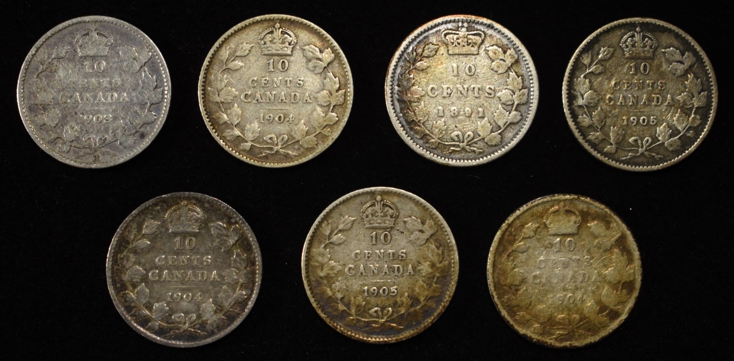 (7) 92.5% SILVER CANADIAN 10 CENTS