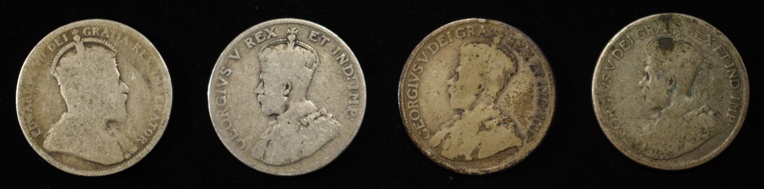 (4) 92.5% SILVER CANADIAN 25 CENTS