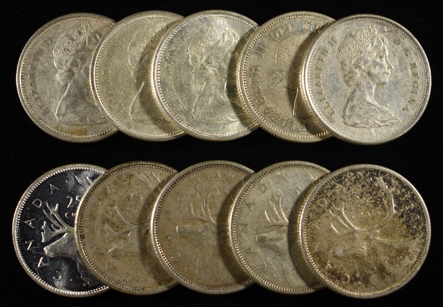 (10) 25C CANADIAN 80% SILVER