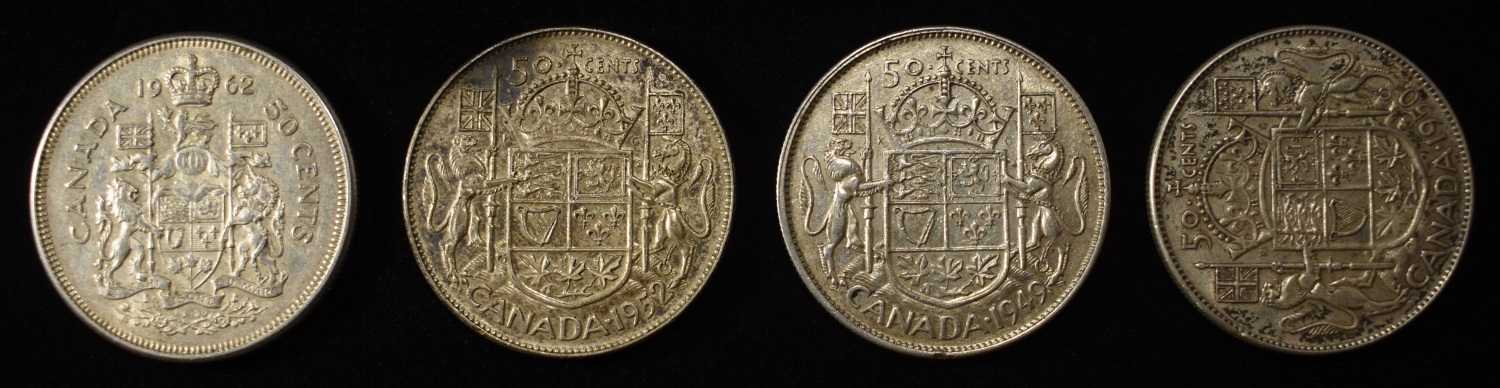 (4) 50C CANADIAN 92.5% SILVER