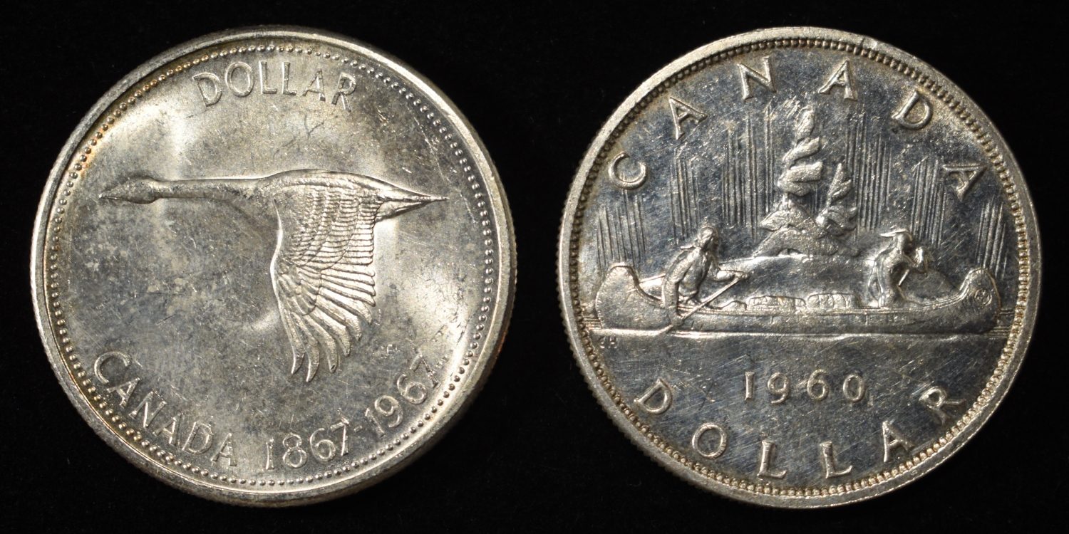 (2) $1 CANADIAN 80% SILVER