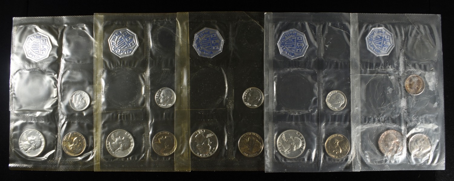 (5) 1961 PARTIAL MINT SETS MISSING 50C & 1 CENT