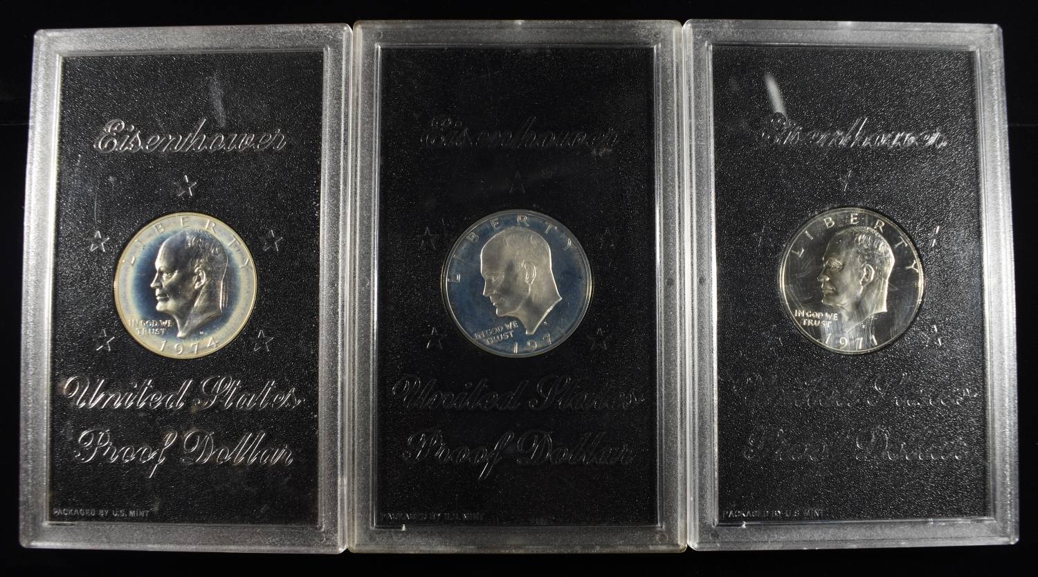 1974 & (2) 1971 EISENHOWER PROOF DOLLARS
