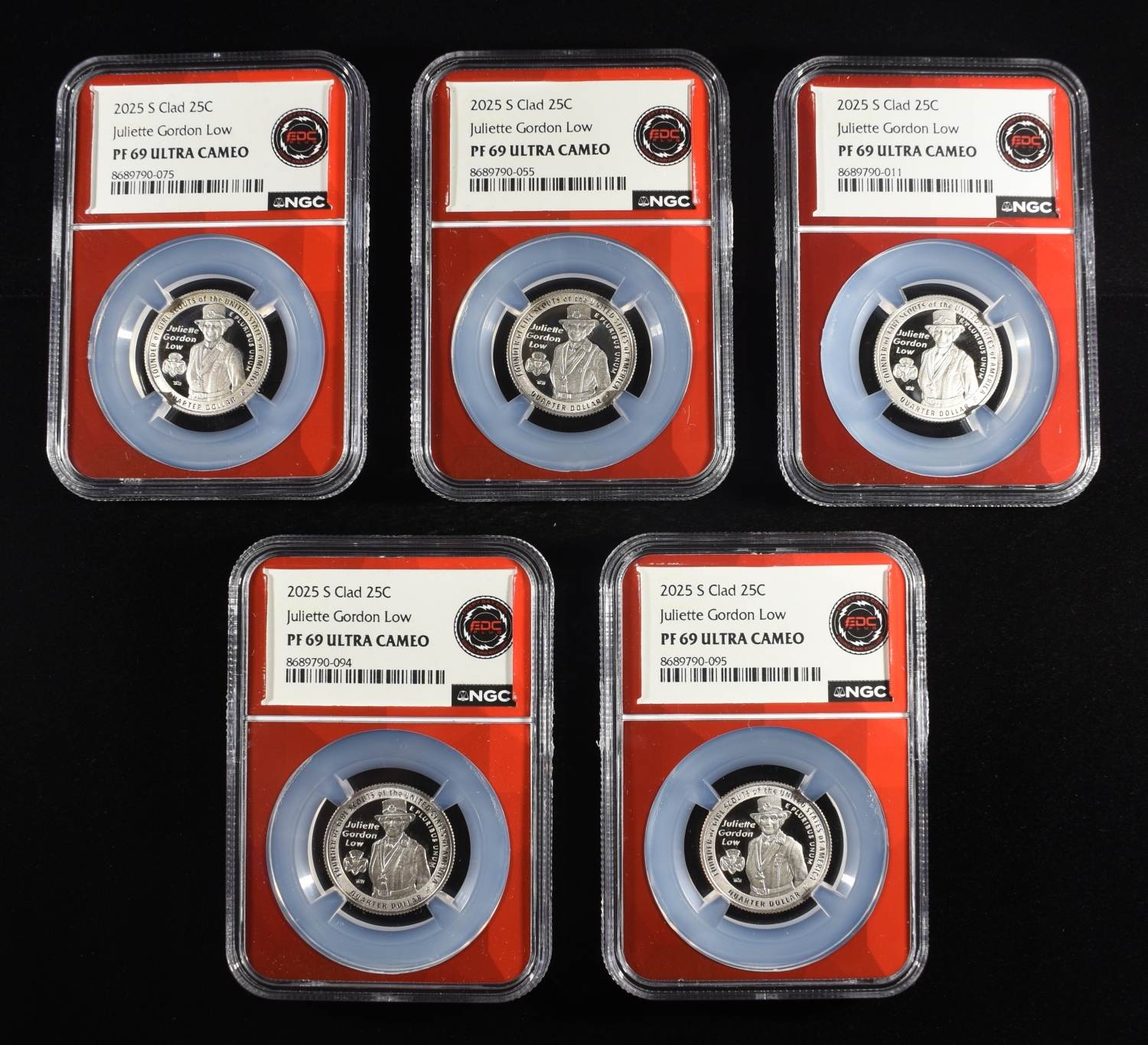 (5) 2025-S CLAD JULIETTE GORDON LOW 25C NGC PF69