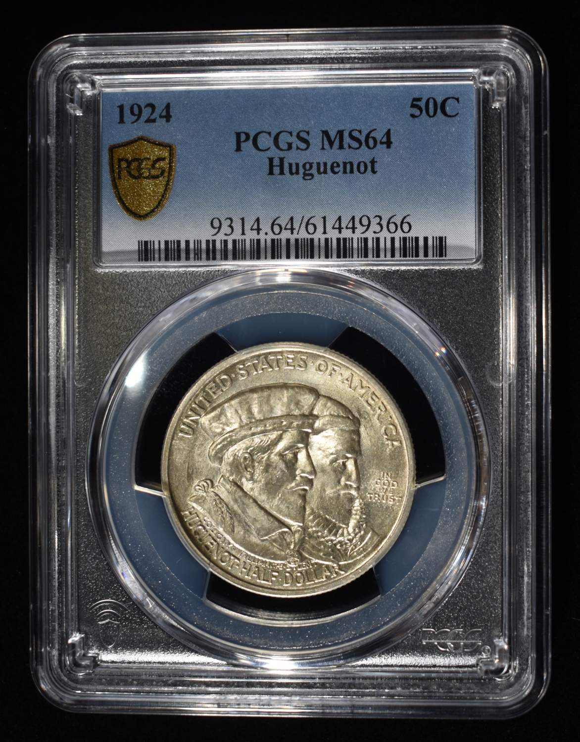 1924 50C COMMEM HUGUENOT PCGS MS64