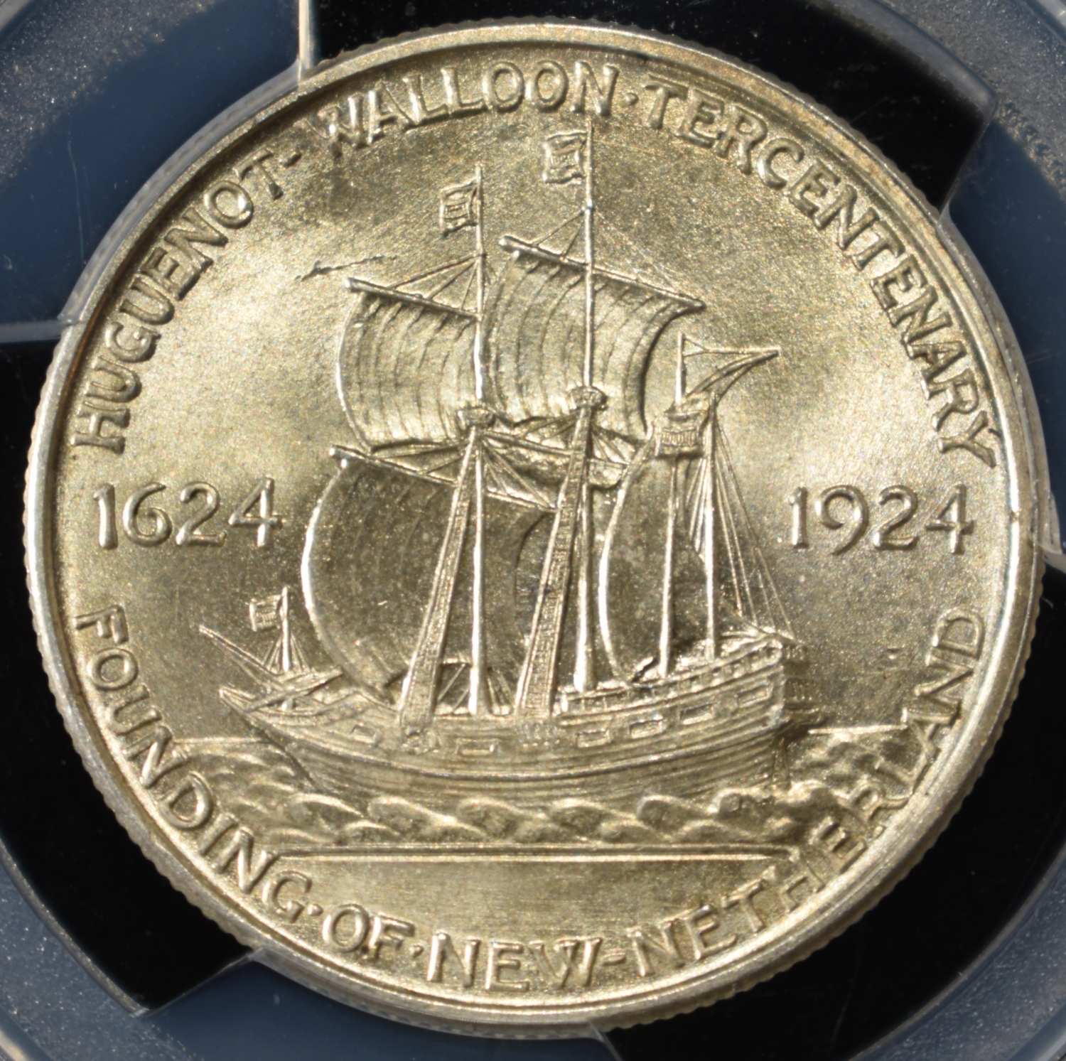 1924 50C COMMEM HUGUENOT PCGS MS64