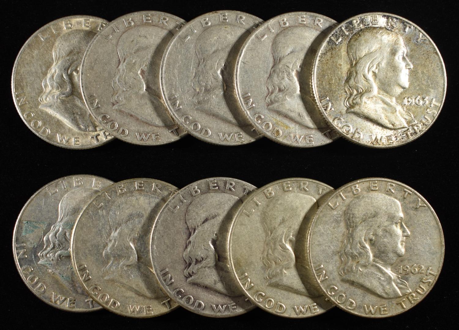 (10) FRANKLIN HALF DOLLARS