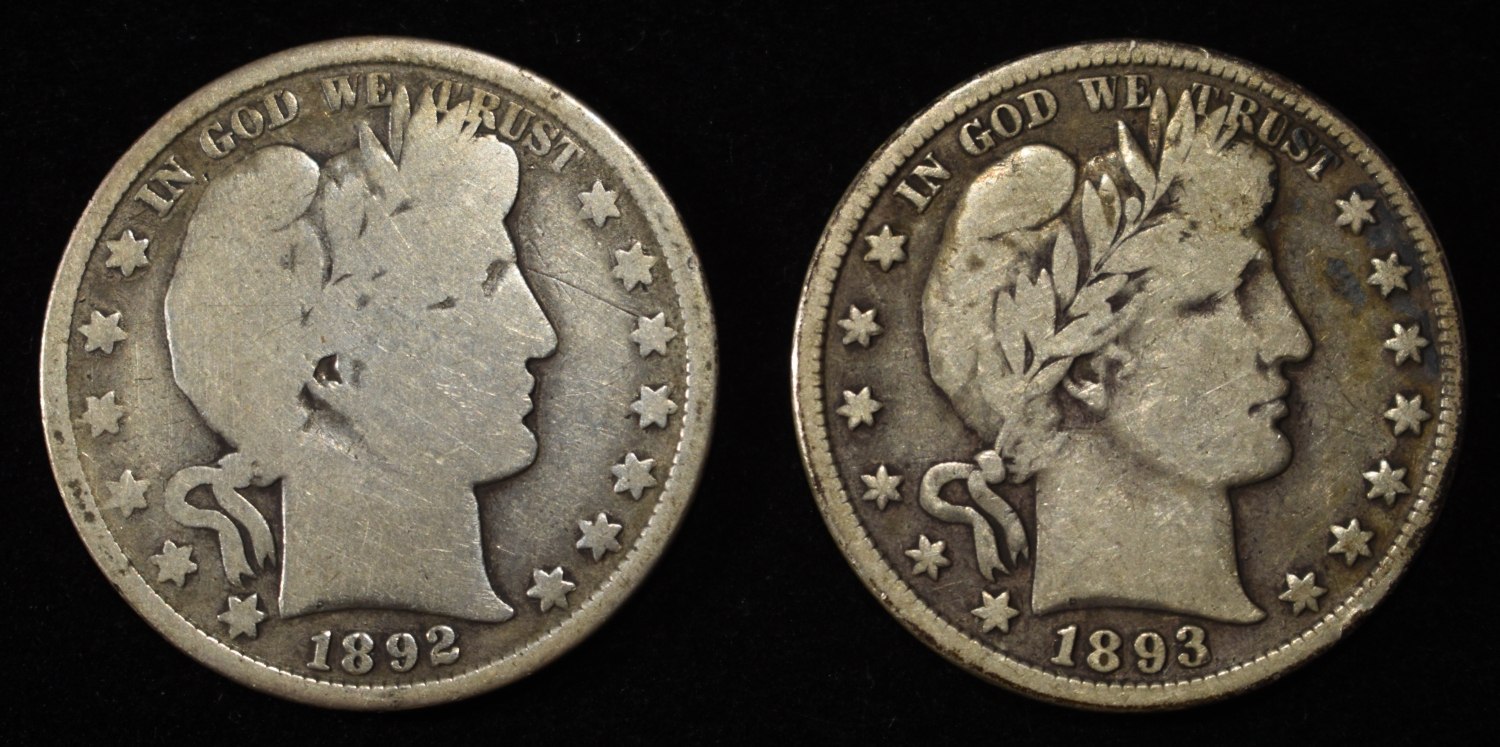 1892 & 1893 BARBER HALF DOLLARS GOOD