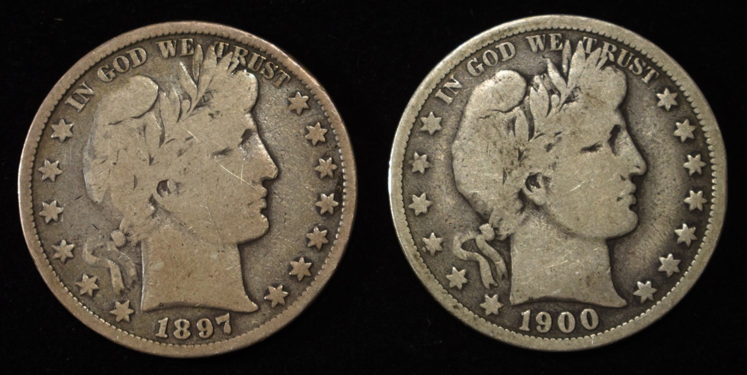 1897 & 1900-O BARBER HALF DOLLARS VG