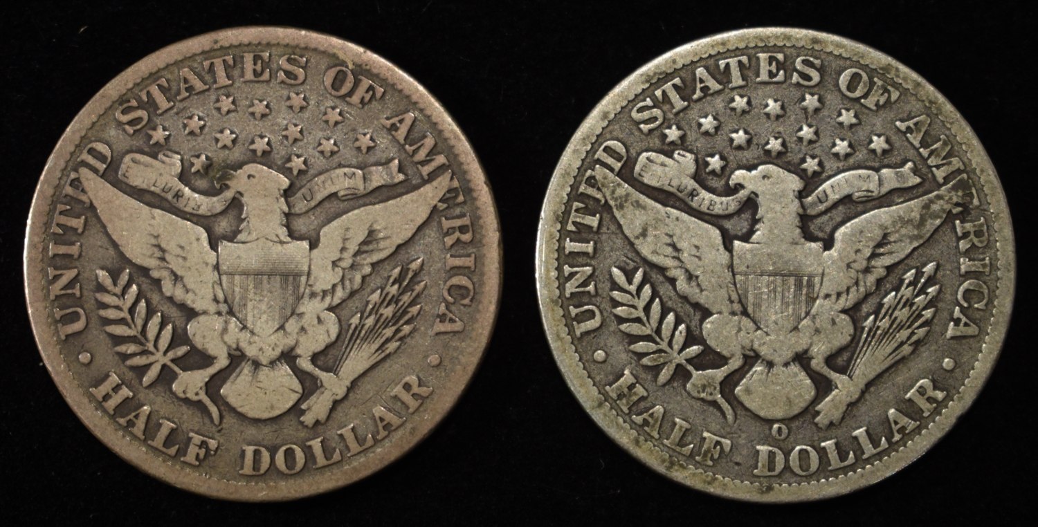 1897 & 1900-O BARBER HALF DOLLARS VG