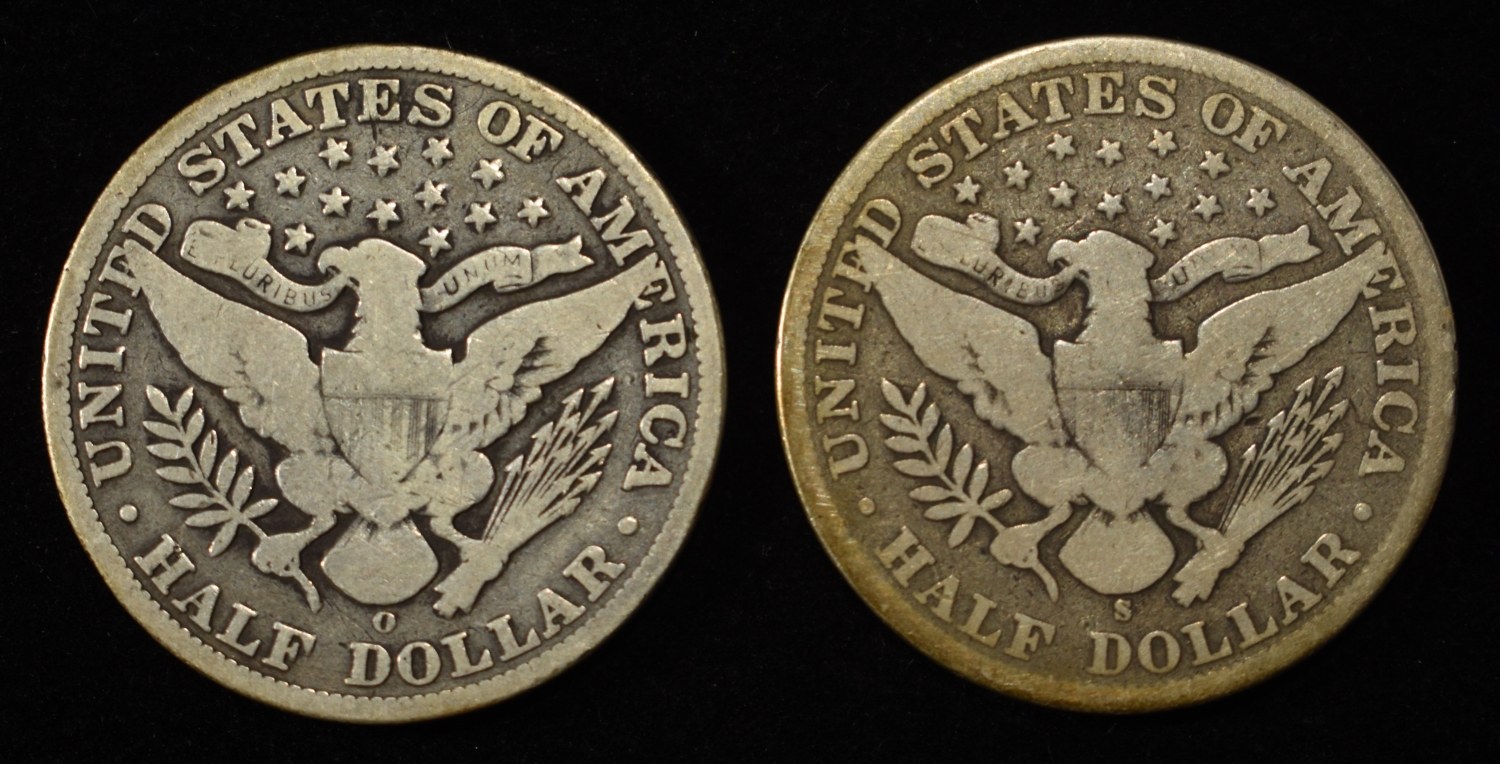 1901-O & 1902-S BARBER HALF DOLLARS GOOD