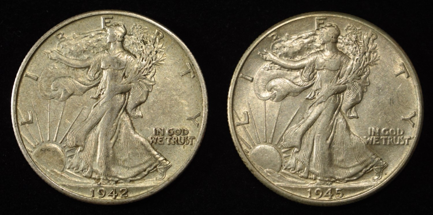 1942-D & 1945 WALKING LIBERTY HALF DOLLARS XF