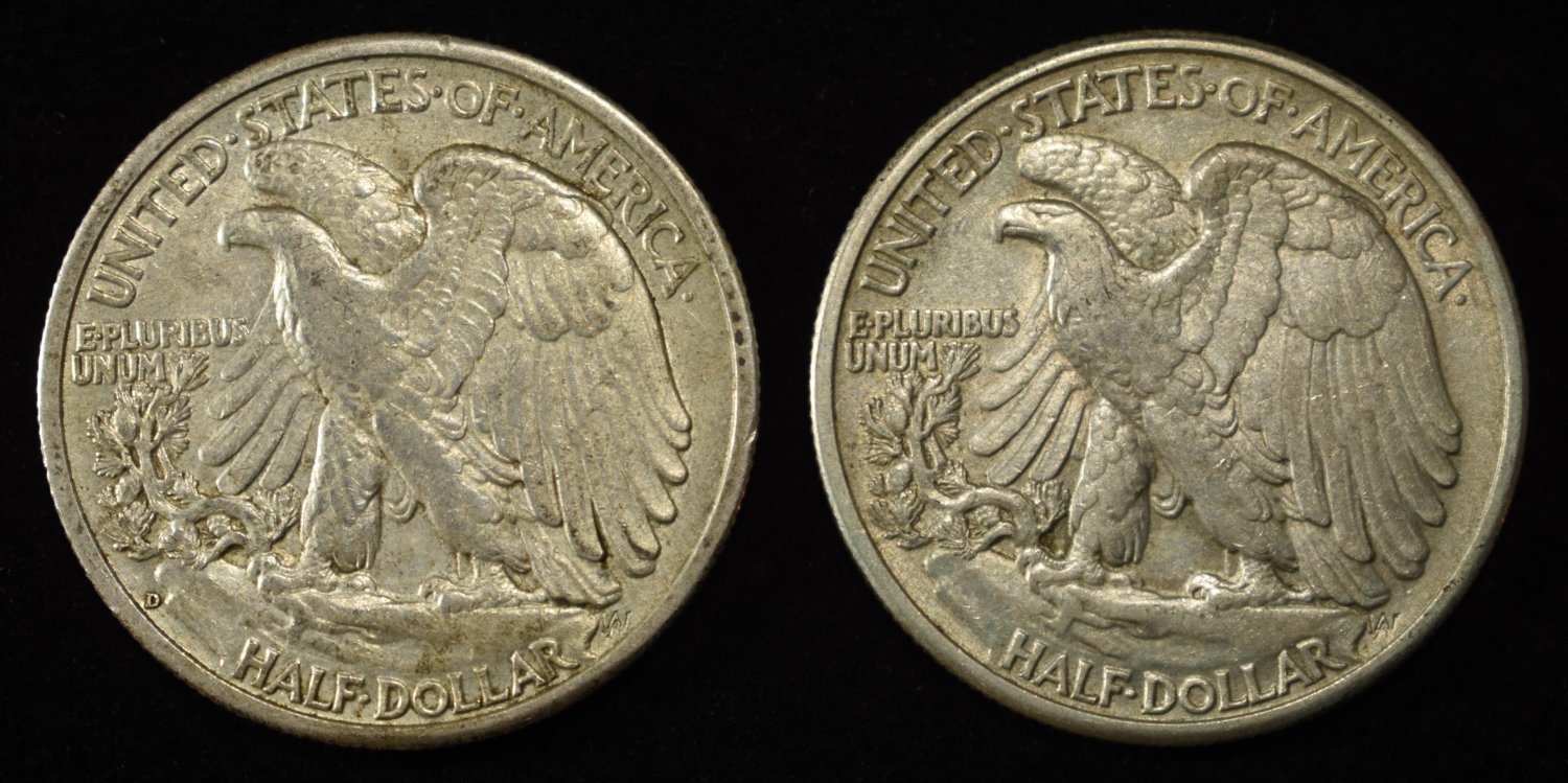 1942-D & 1945 WALKING LIBERTY HALF DOLLARS XF