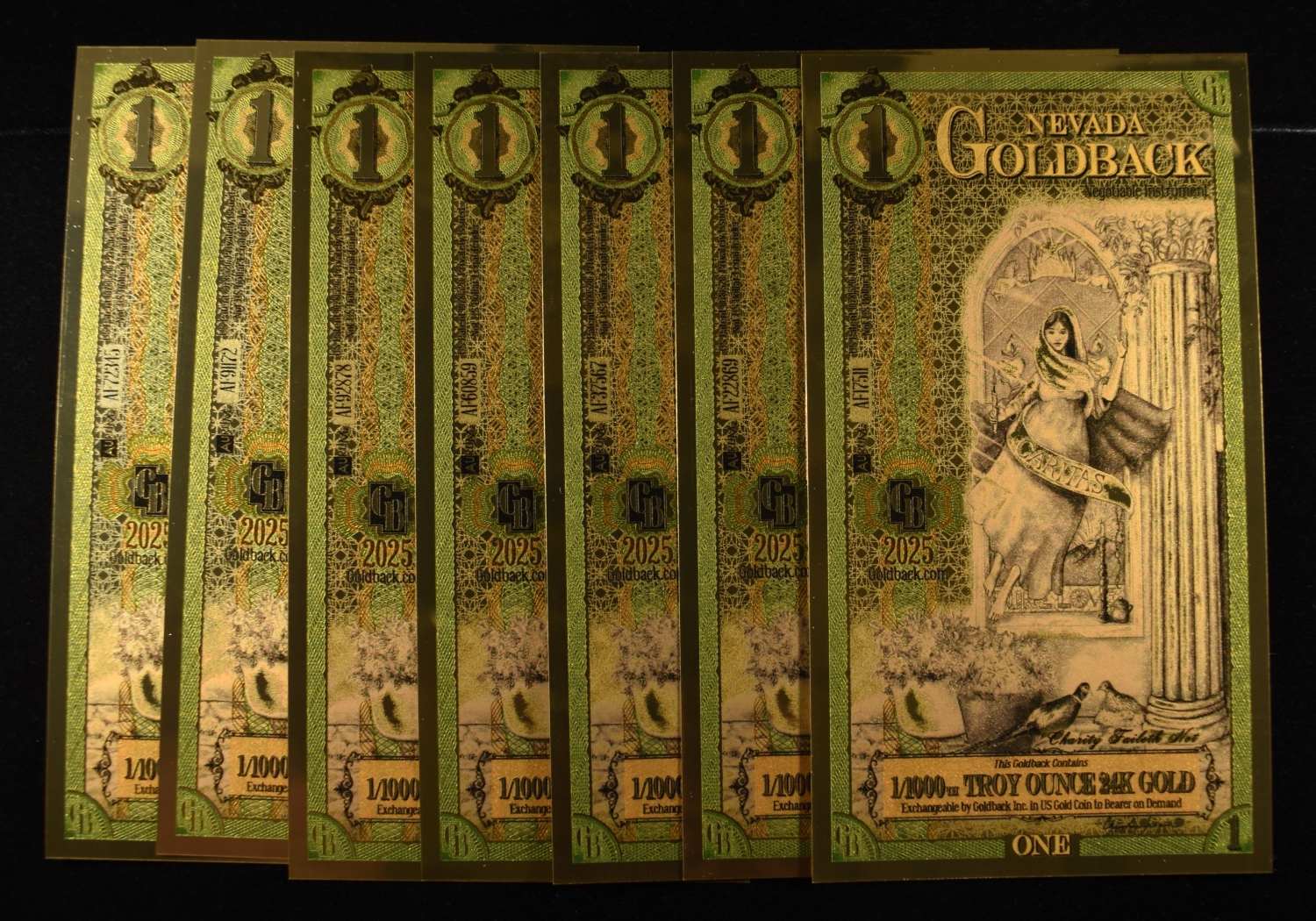 (7) $1 GOLDBACKS 1/1000TH TROY OZ 24K GOLD