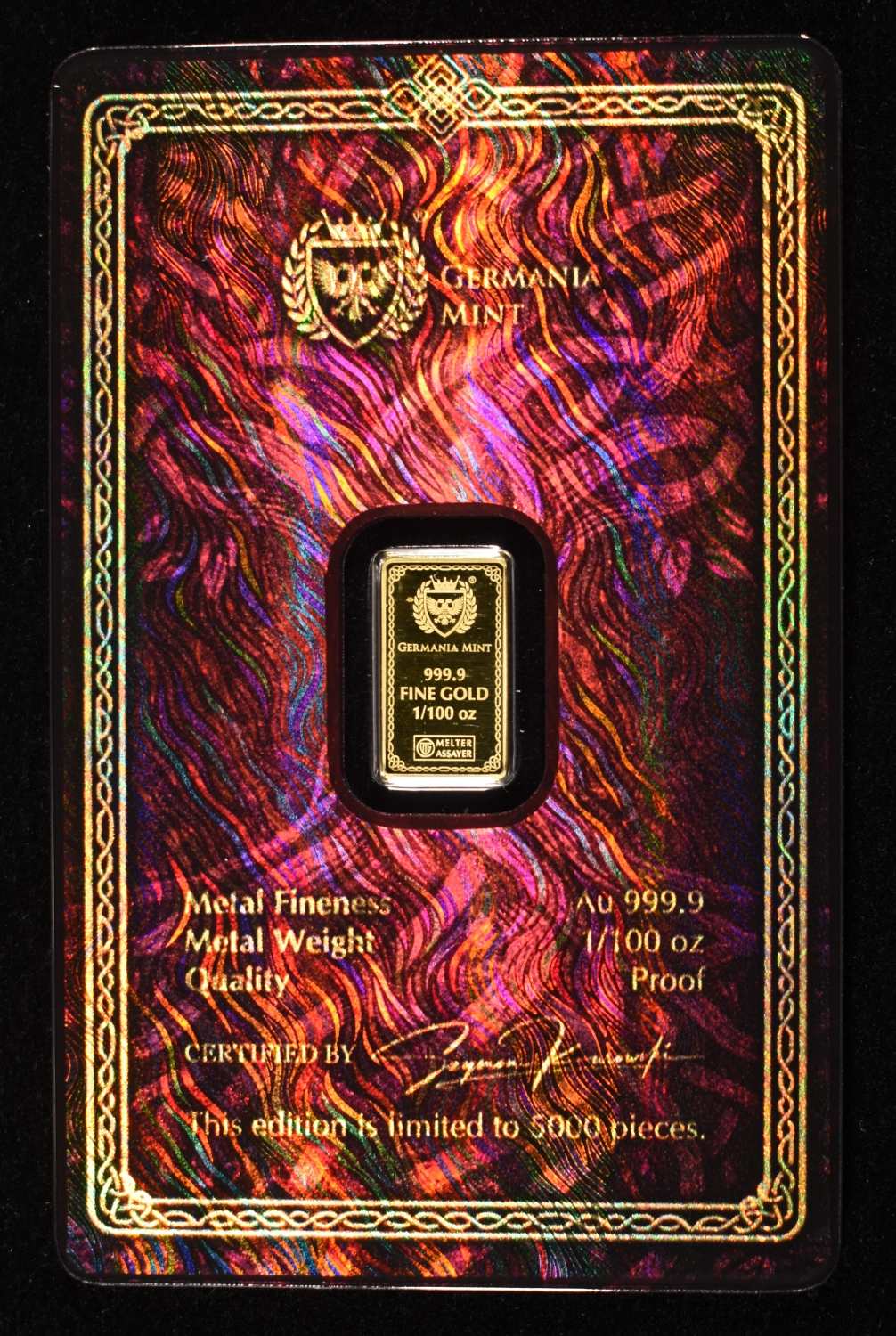 FRIGG 1/100TH OZ .9999 GOLD BAR