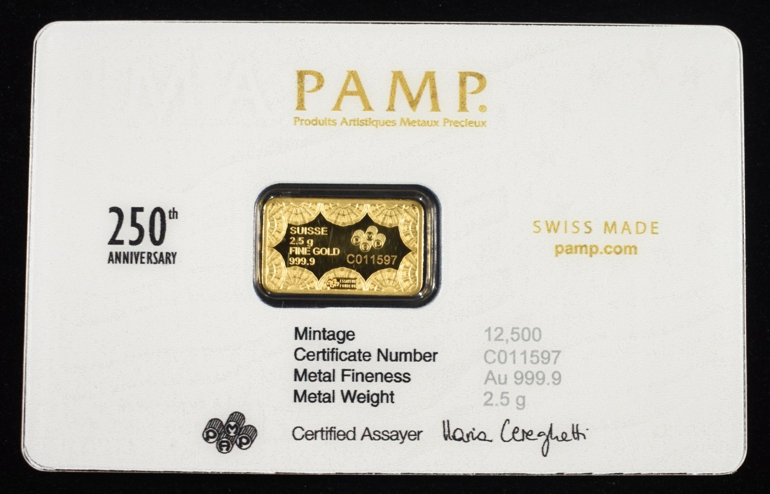 2.5 G PAMP .9999 GOLD BAR