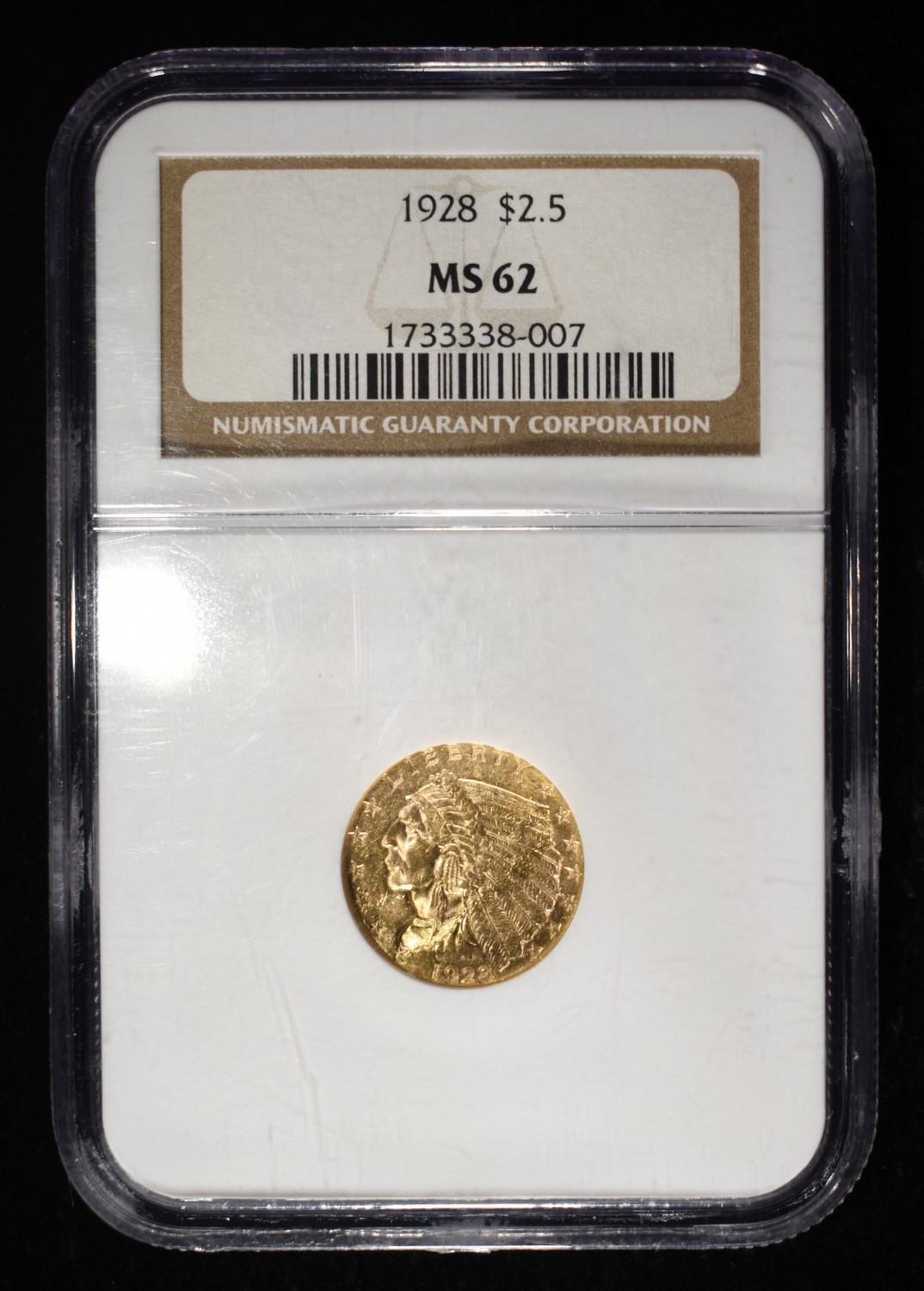 1928 $2.5 GOLD INDIAN NGC MS-62