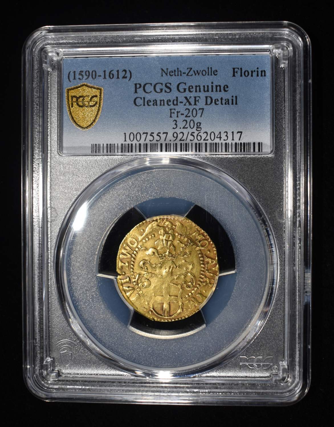 1590-1612 NETH-ZWOLLE GOLD FLORIN PCGS XF CLEANED