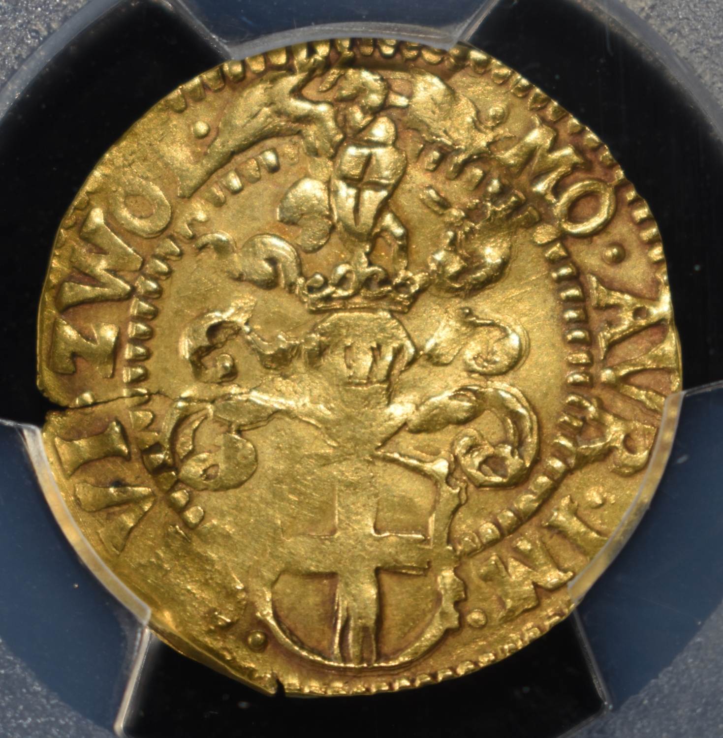 1590-1612 NETH-ZWOLLE GOLD FLORIN PCGS XF CLEANED