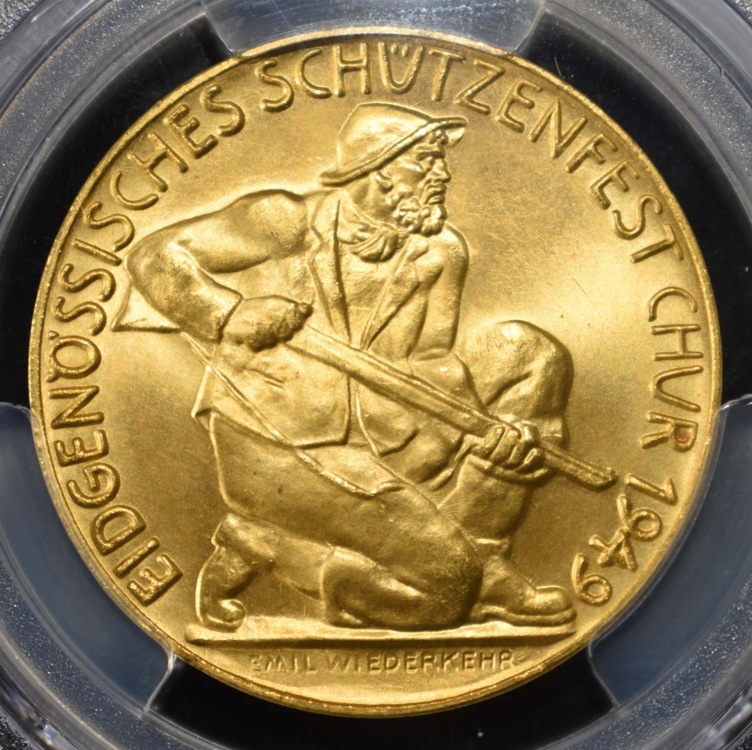 1949-B SWITZERLAND GOLD SHOOTING MEDAL PCGS MS-67