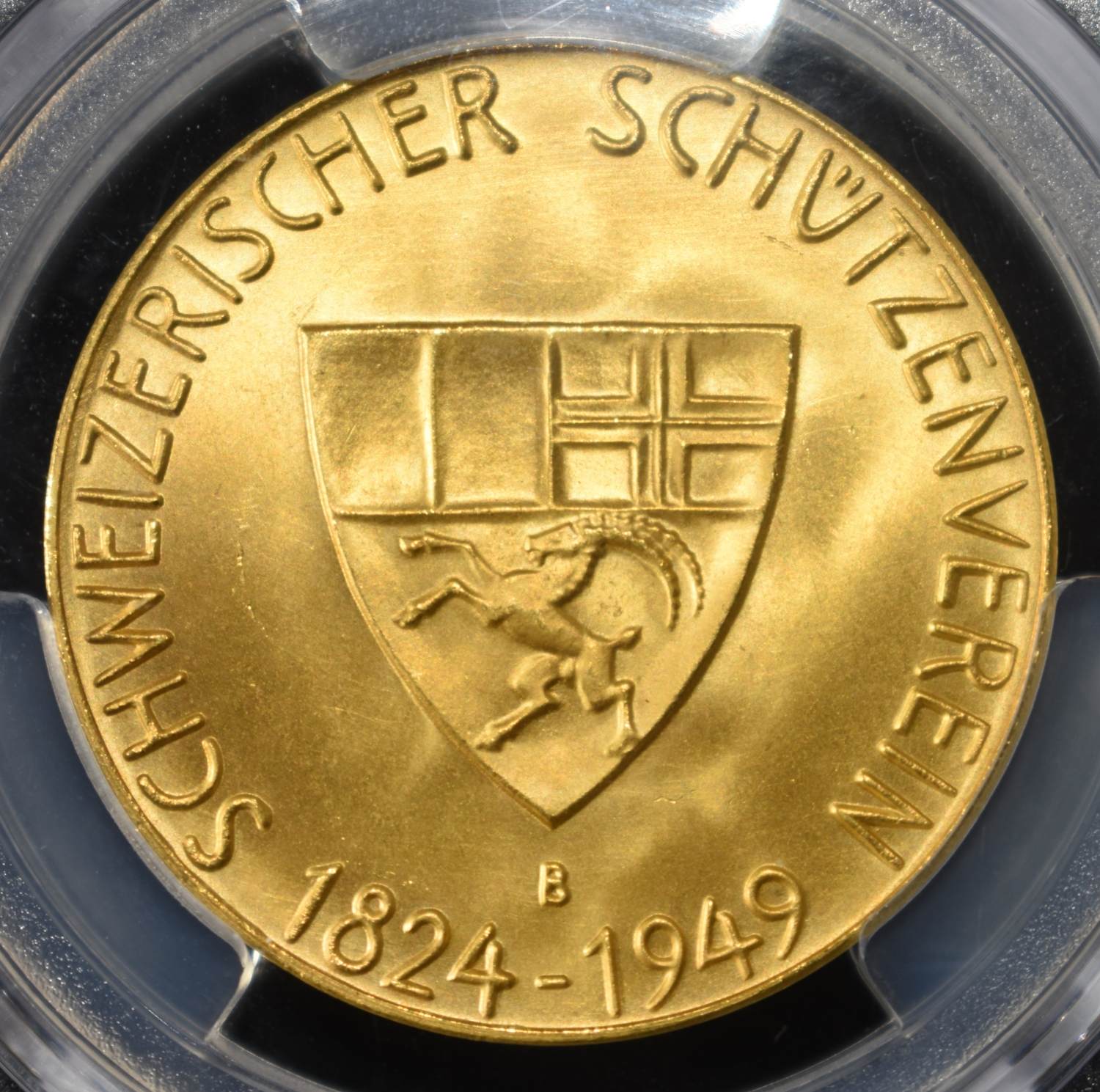 1949-B SWITZERLAND GOLD SHOOTING MEDAL PCGS MS-67