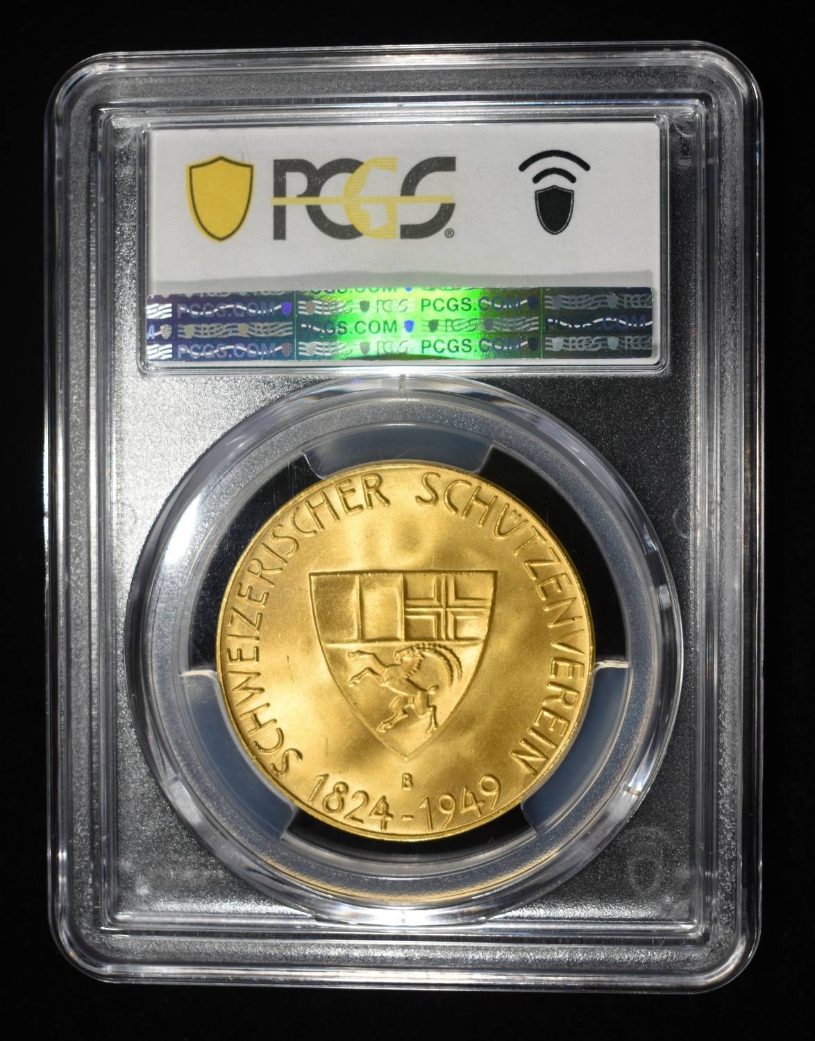 1949-B SWITZERLAND GOLD SHOOTING MEDAL PCGS MS-67
