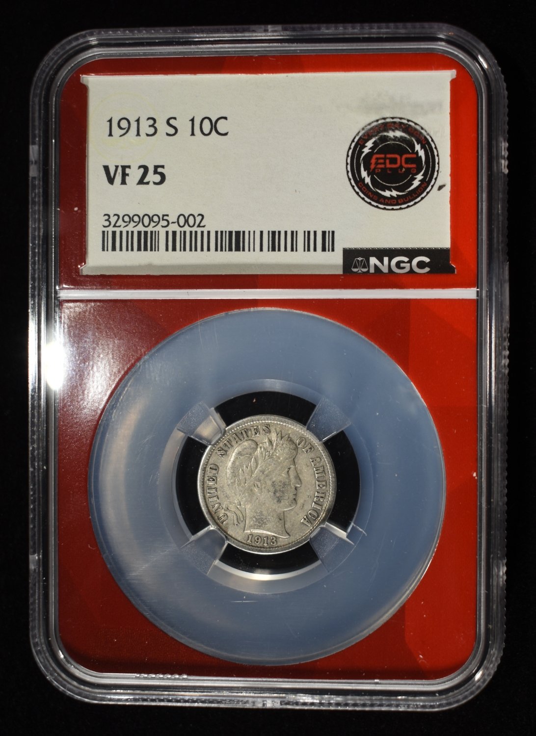 1913-S BARBER DIME NGC VF-25