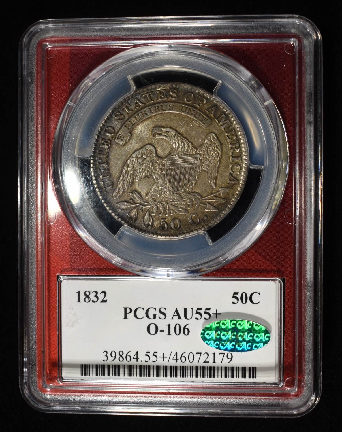 1832 BUST HALF DOLLAR PCGS AU-55+ CAC O-106