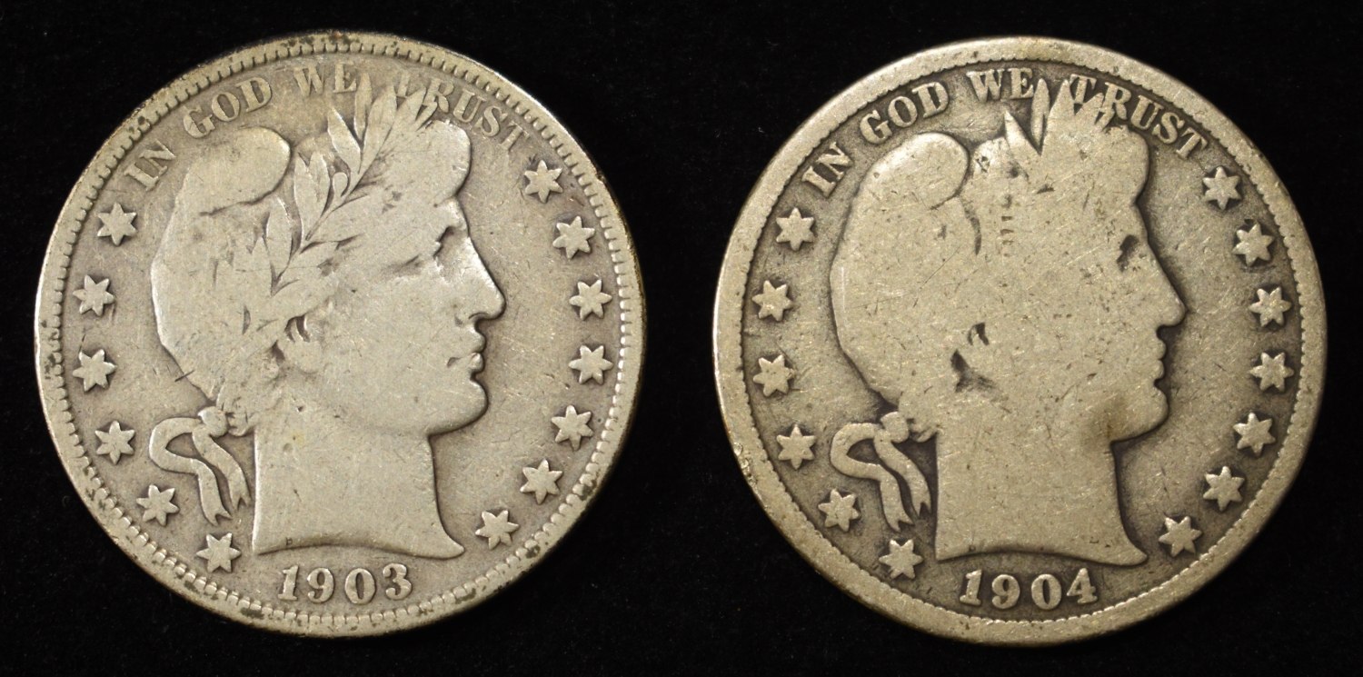 1903 & 1904 BARBER HALF DOLLARS GOOD