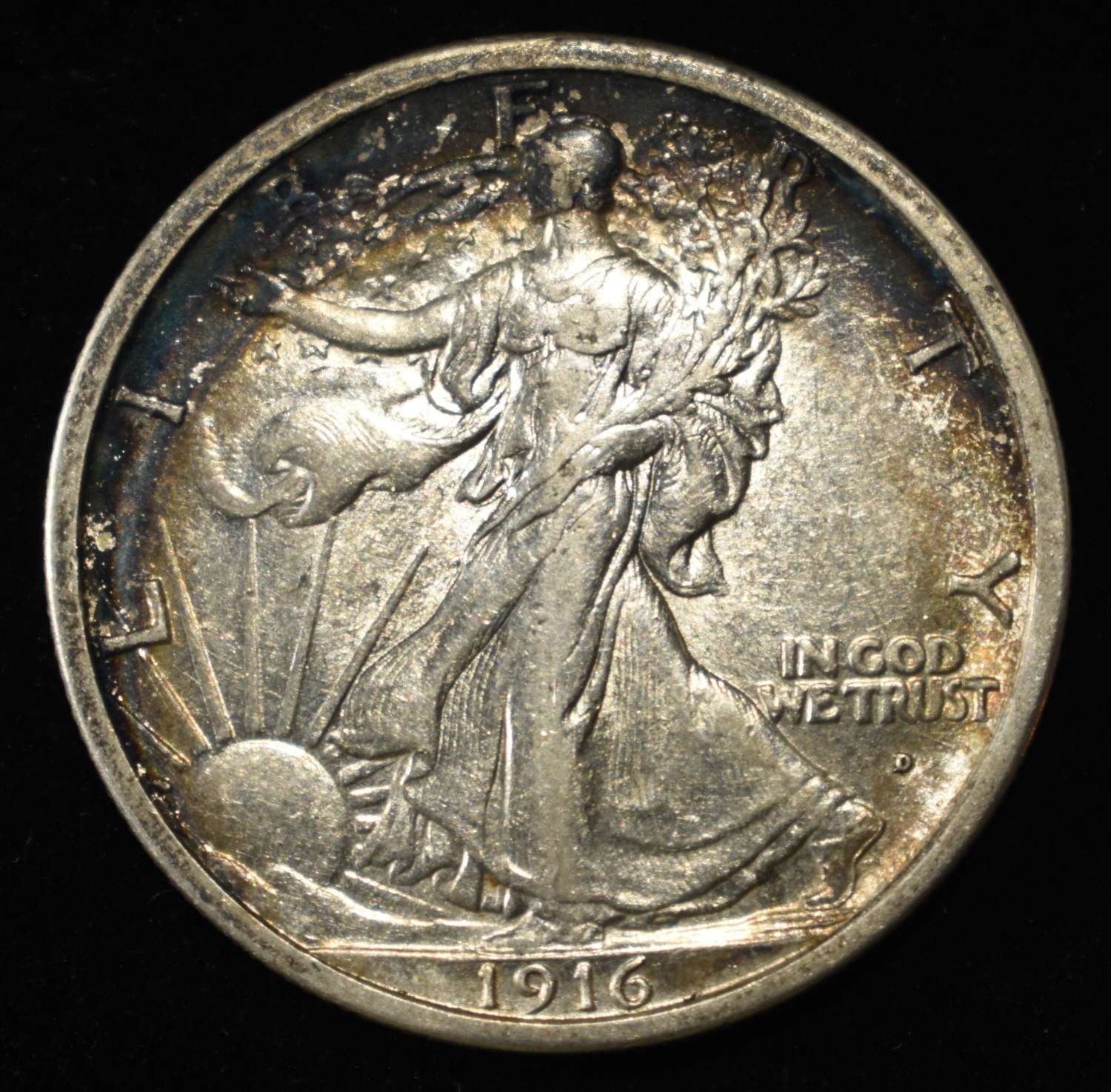 1916-D WALKING LIBERTY HALF DOLLAR AU
