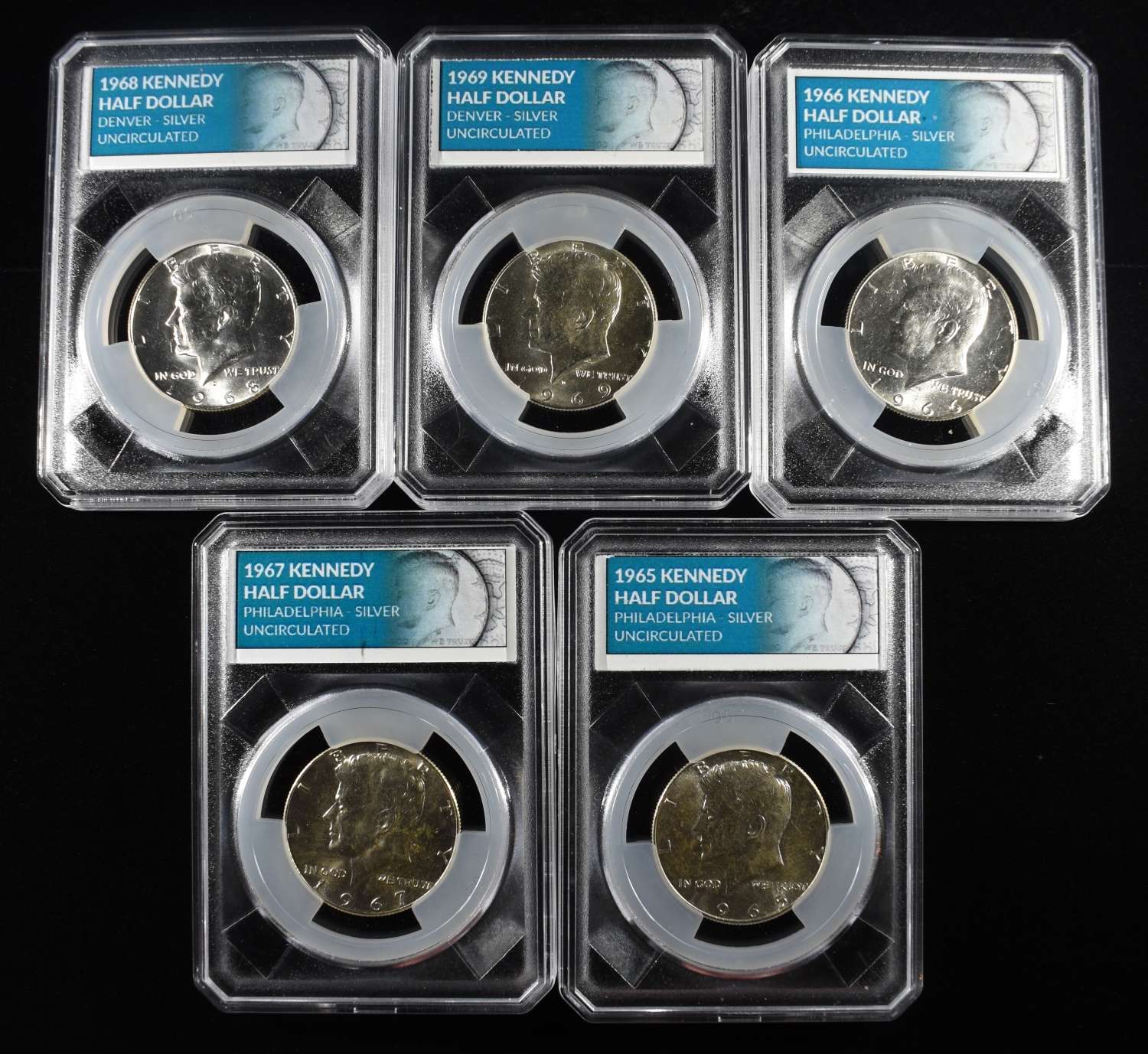 (5) 40% SILVER KENNEDY HALF DOLLARS