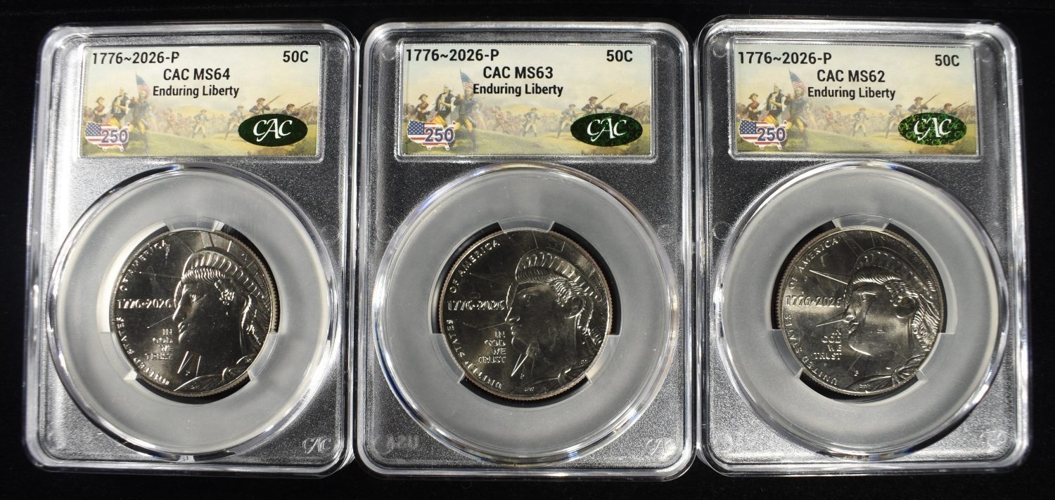 (3) 1776-2026-P ENDURING LIBERTY 50C CAC MS62-64