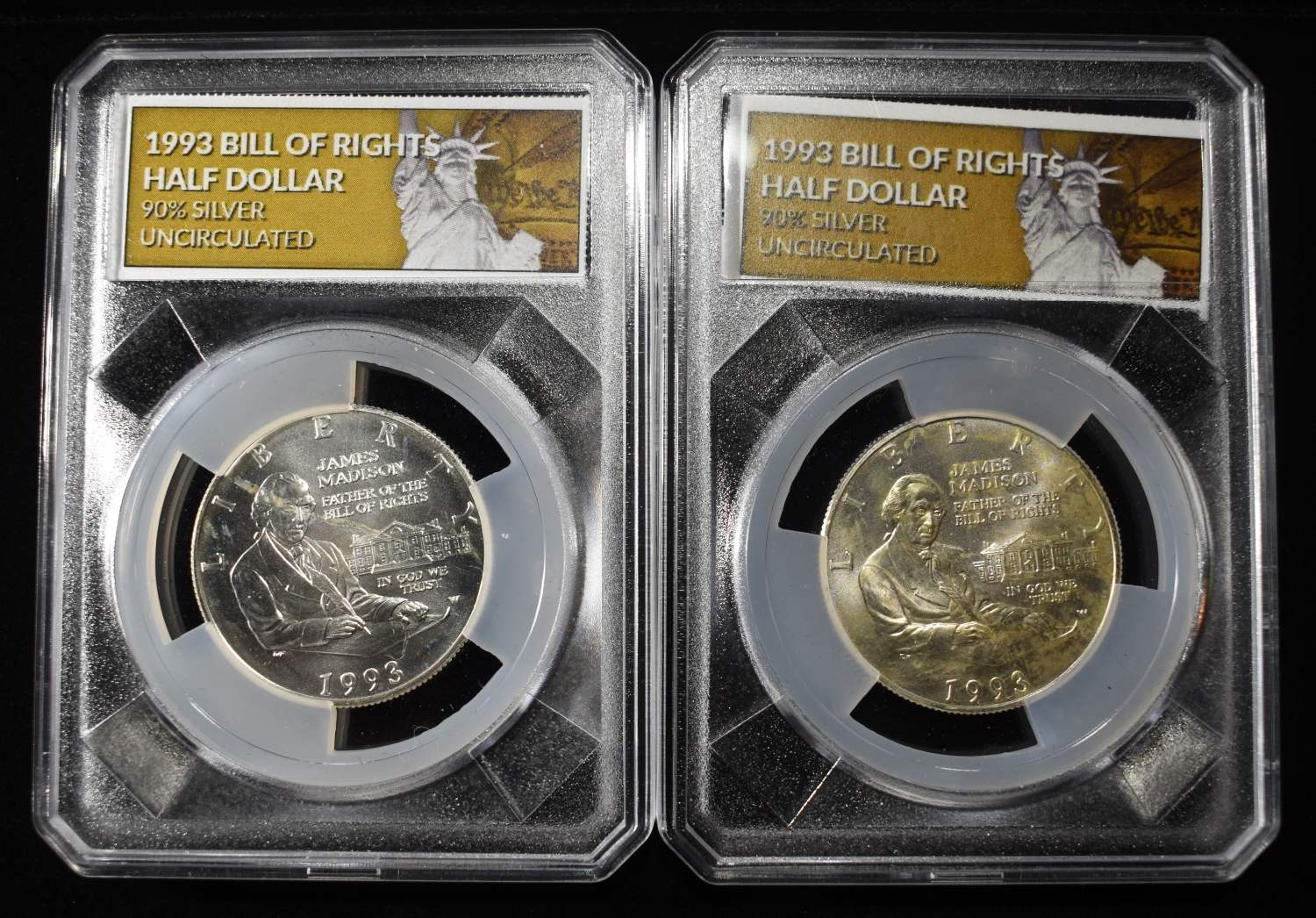 (2) 1993 50C COMMEM 90% SILVER BILL OF RIGHTS