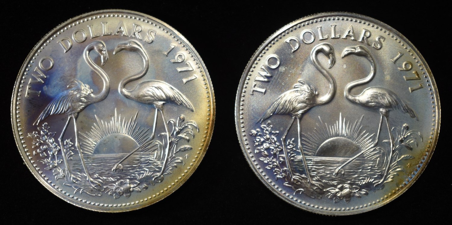 (2)1971 $2 BAHAMA ISLANDS 92.5% SILVER ASW 1.77
