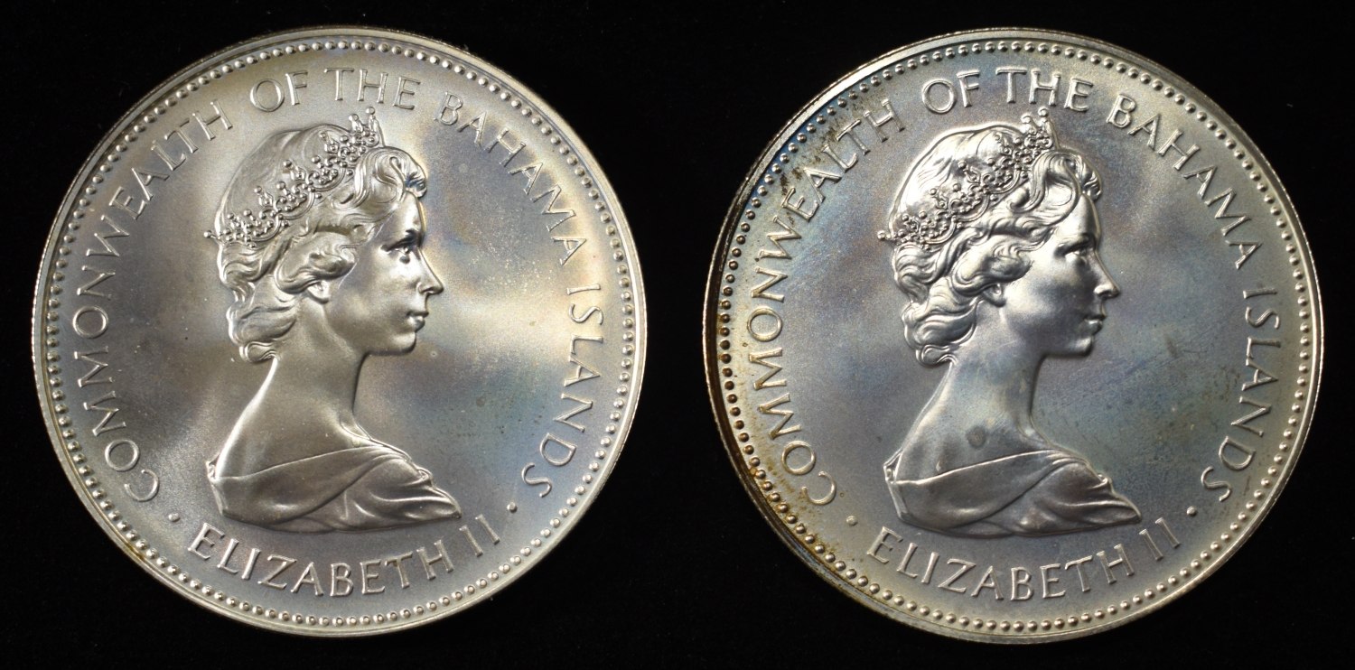 (2)1971 $2 BAHAMA ISLANDS 92.5% SILVER ASW 1.77