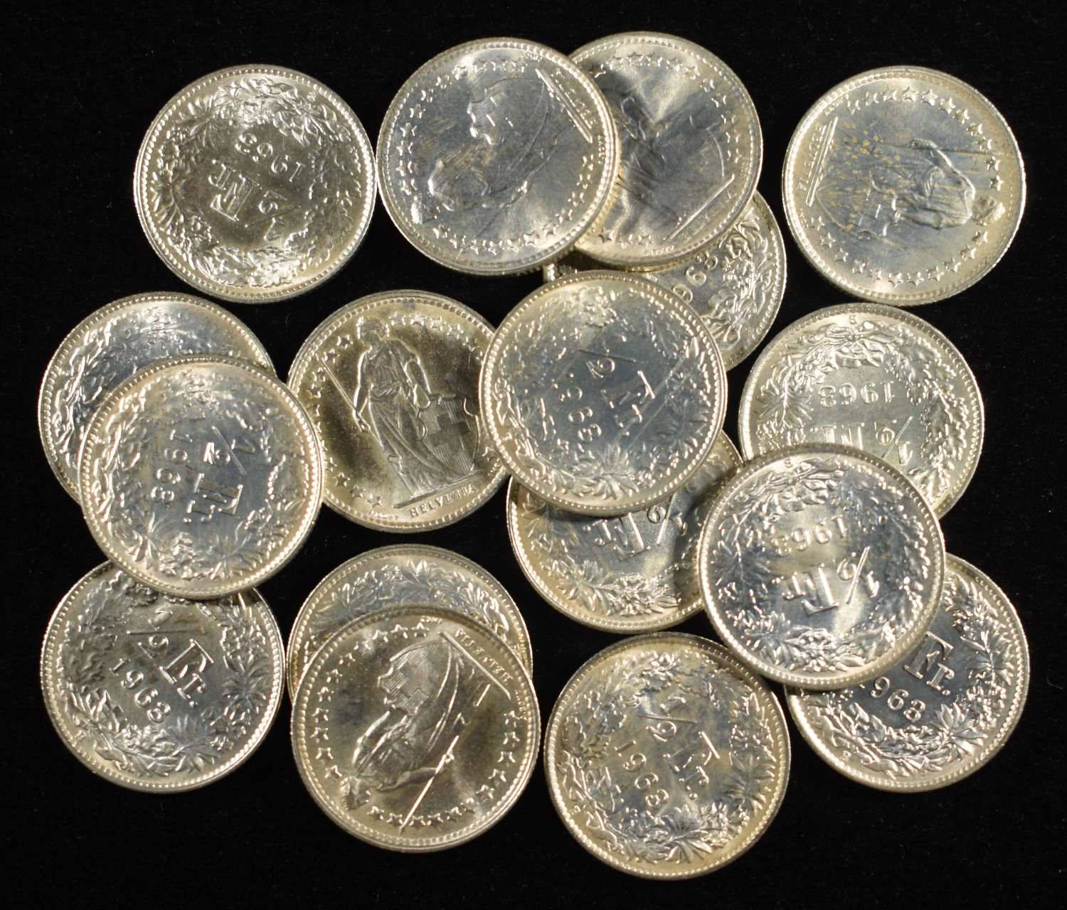 (17) 1/2 FRANC SILVER COIN LOT 83.5% ASW 1.14