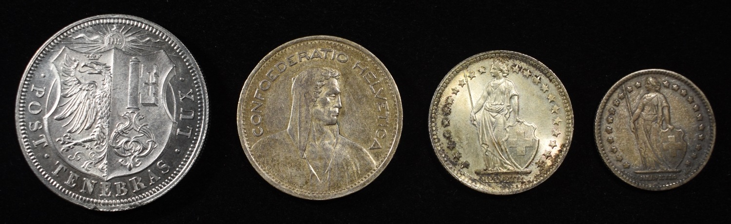 SWITZERLAND SILVER COINS 86.5% & 83.5% ASW 1.53