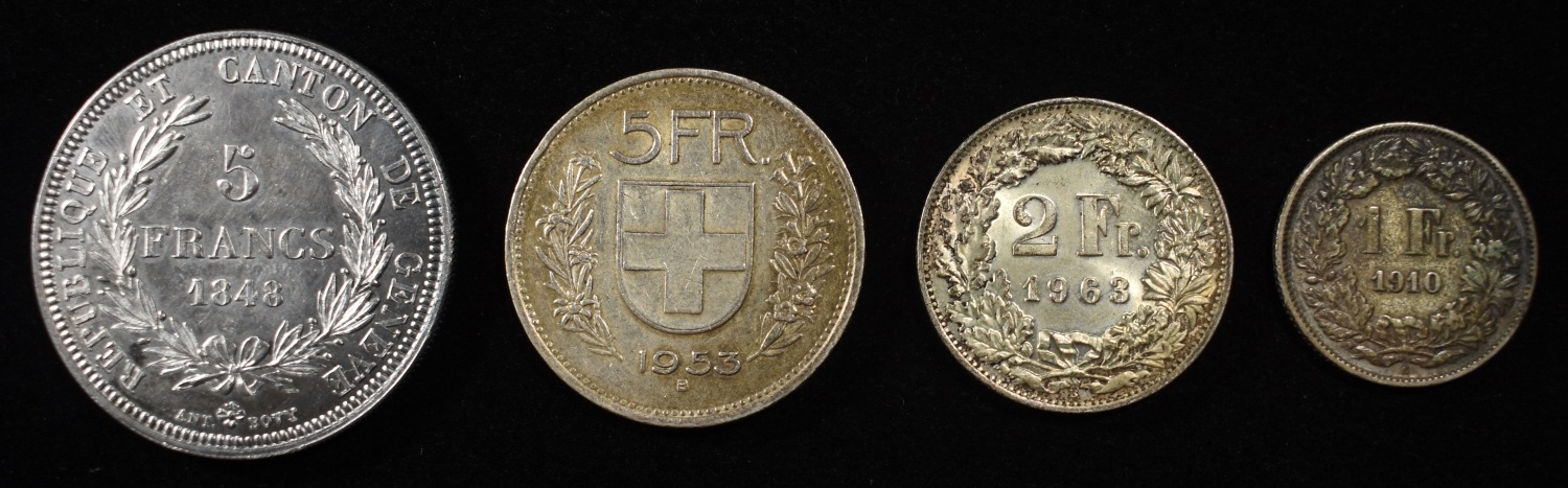 SWITZERLAND SILVER COINS 86.5% & 83.5% ASW 1.53