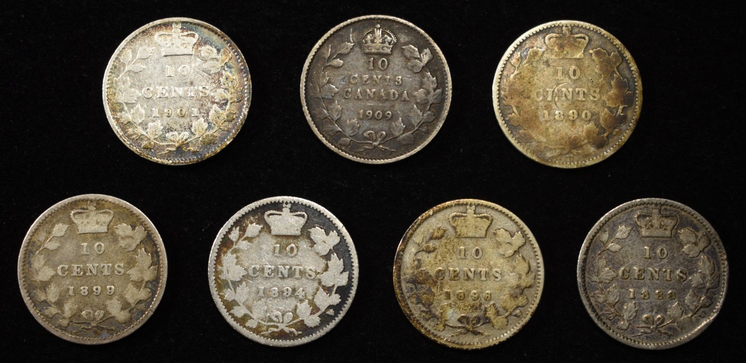 (7) 92.5% SILVER CANADIAN 10 CENTS